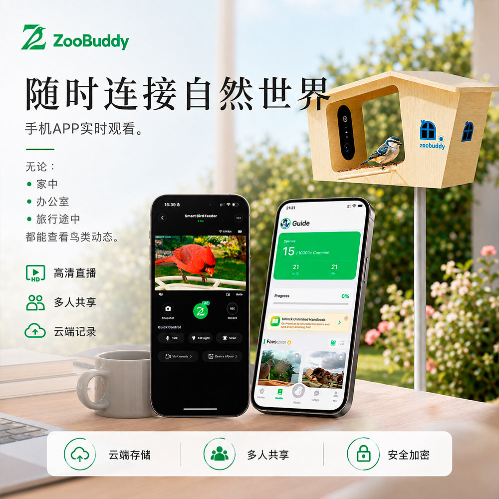 智能AI喂鸟器4K超清摄像超广角AI识别万种鸟类太能阳庭院观鸟设备