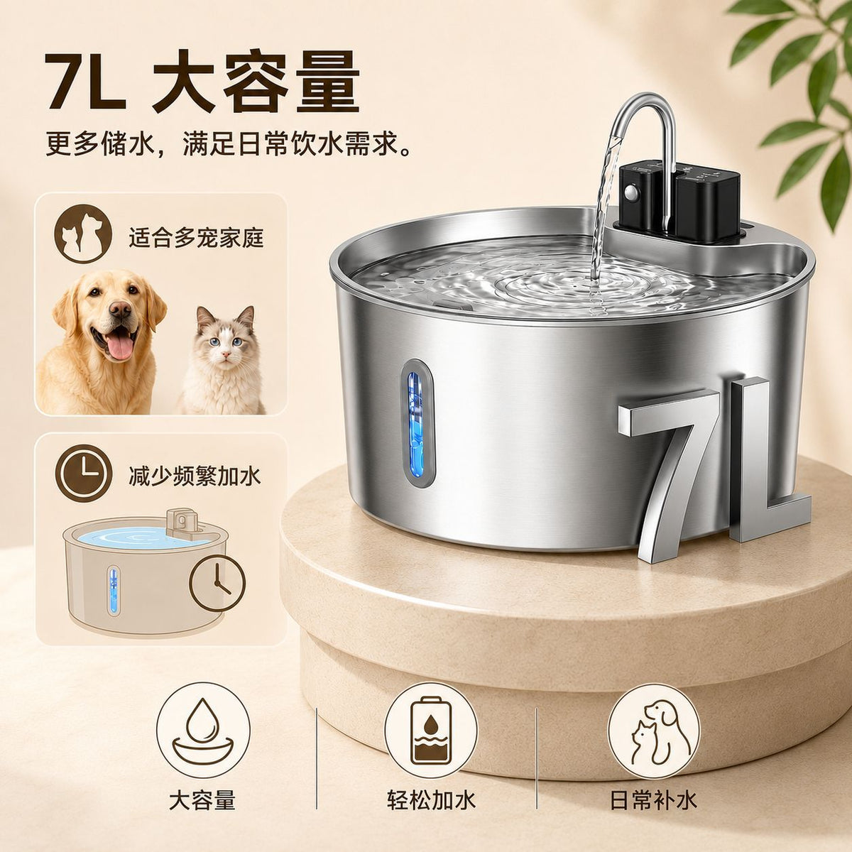 亚马逊无线感应7L饮水机大容量宠物自动饮水机猫咪饮水机静音水泵