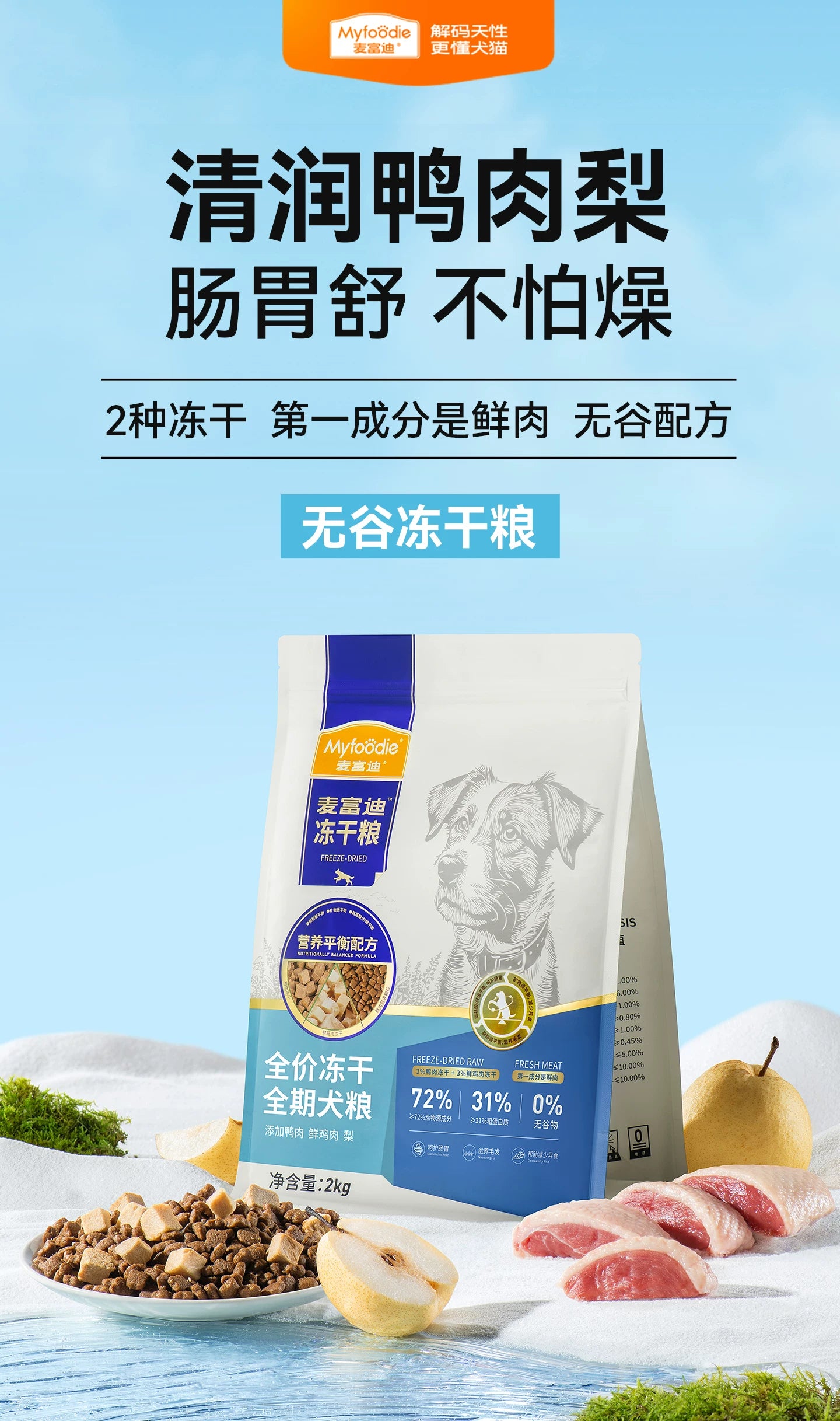 麦富迪狗粮鸭肉梨冻干双拼牛肉蓝莓全期成幼犬粮