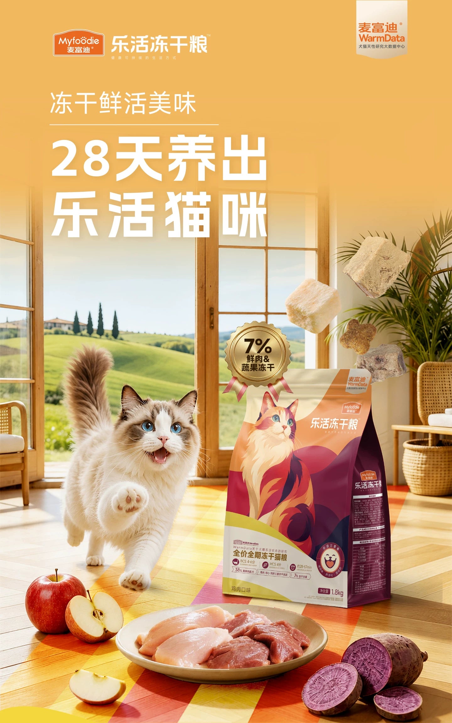 【新品】麦富迪乐活冻干猫粮添加三重冻干营养成幼猫粮通用1.8kg