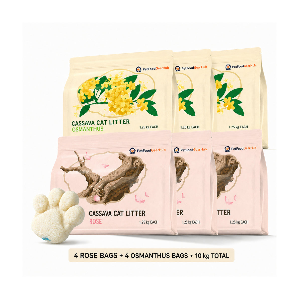 PetFoodGearHub Cassava Cat Litter – Rose & Osmanthus, 10 kg Total