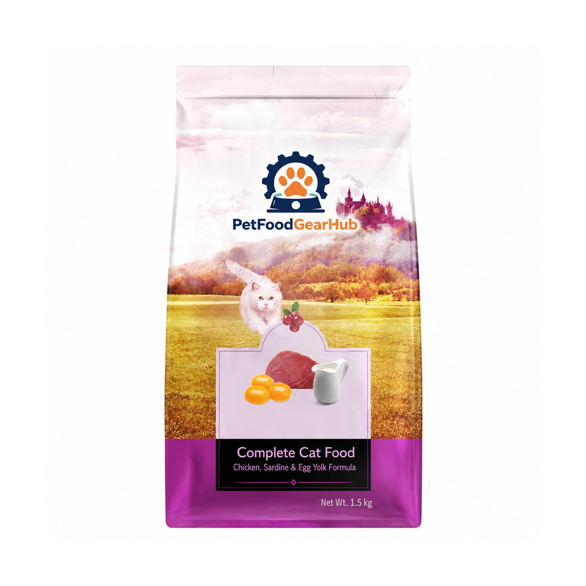 PetFoodGearHub Complete Cat Food, Chicken, Sardine & Egg Yolk Formula – 1.5 kg
