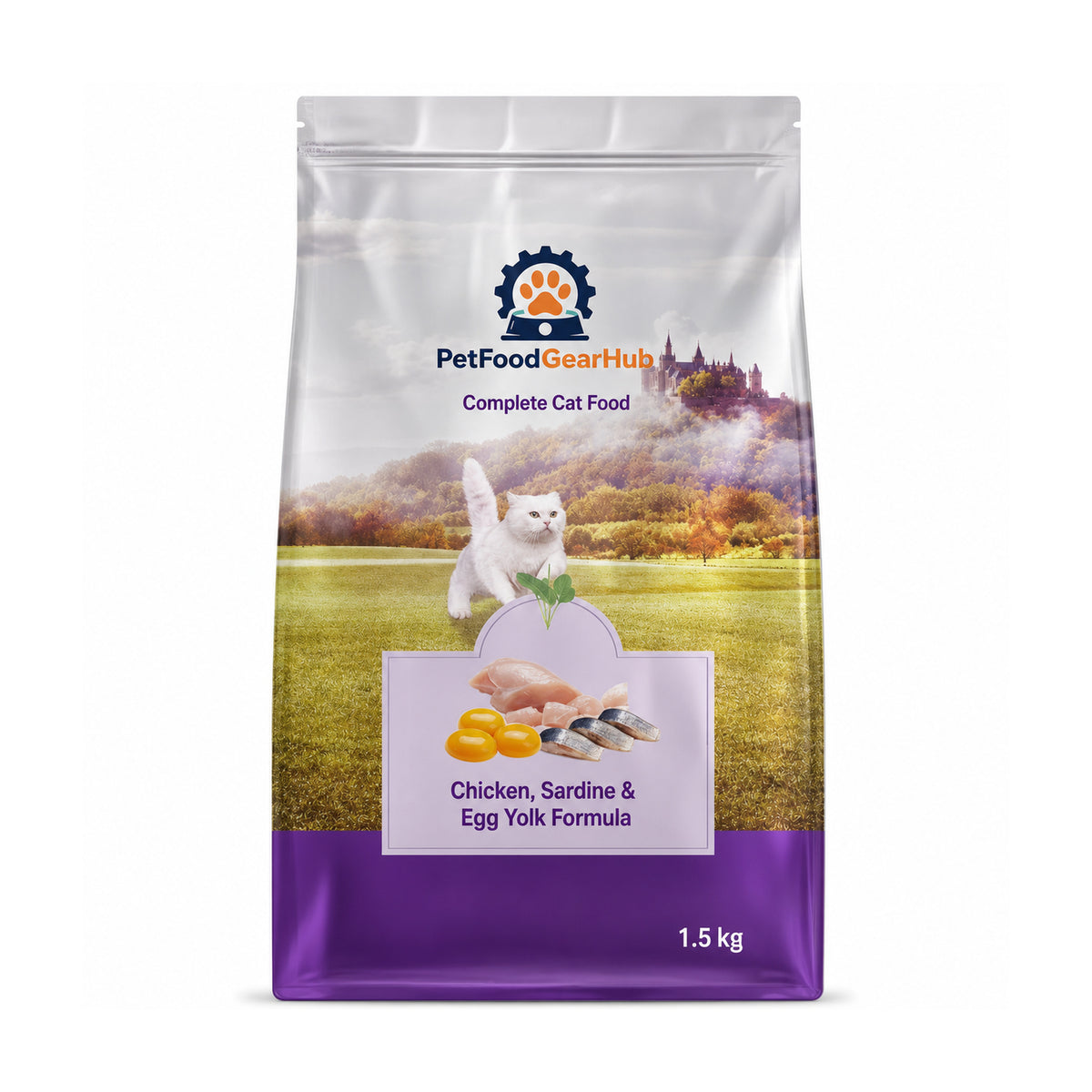 PetFoodGearHub Complete Cat Food – Chicken, Sardine & Egg Yolk, 1.5 kg