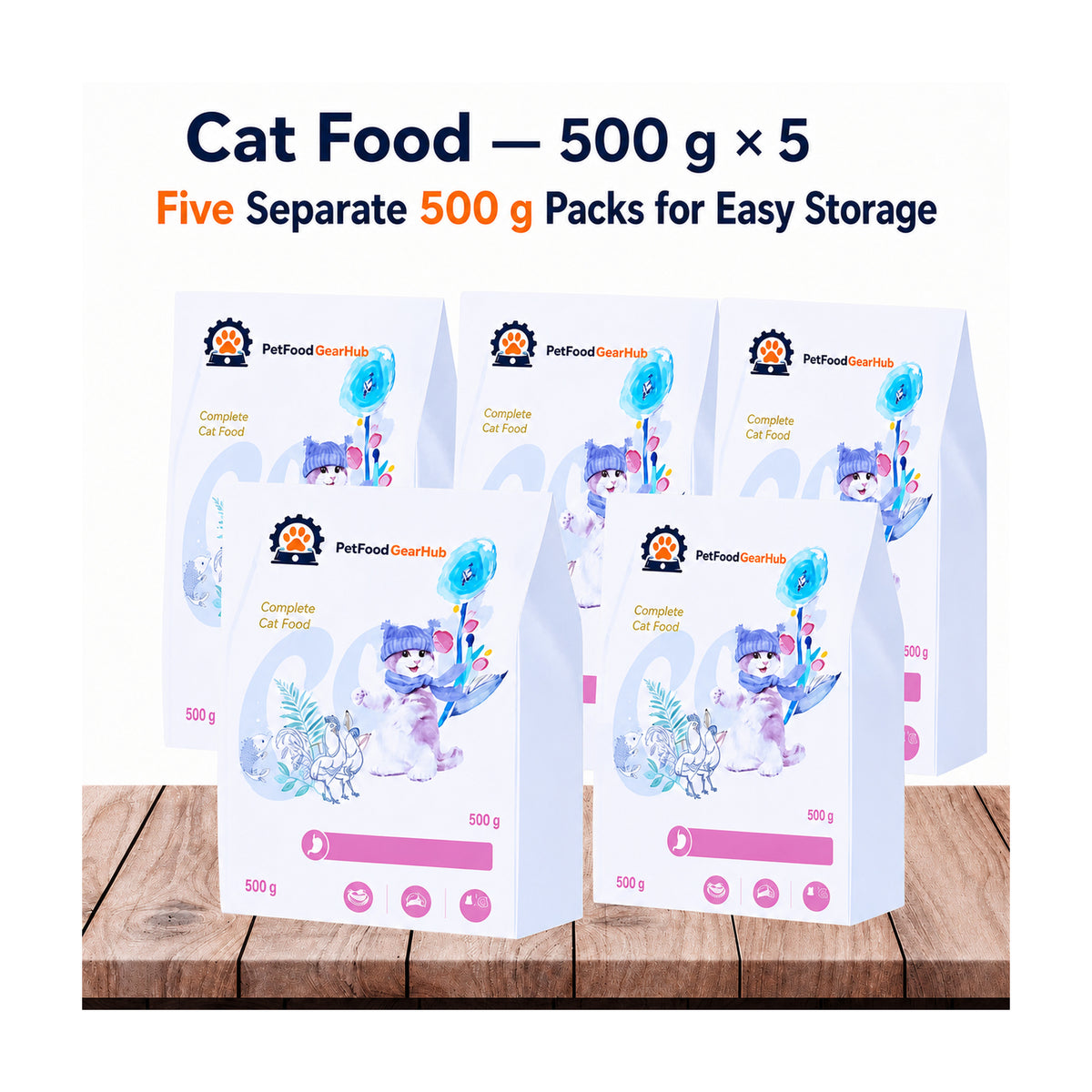 PetFoodGearHub Complete Cat Food – 5 × 500 g (2.5 kg Total)