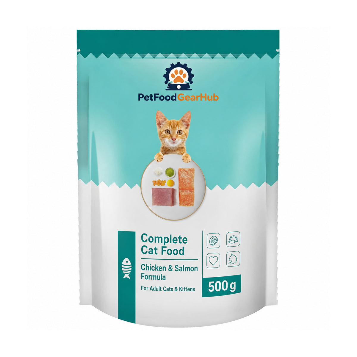 PetFoodGearHub Complete Cat Food – Chicken & Salmon, 5 × 500 g