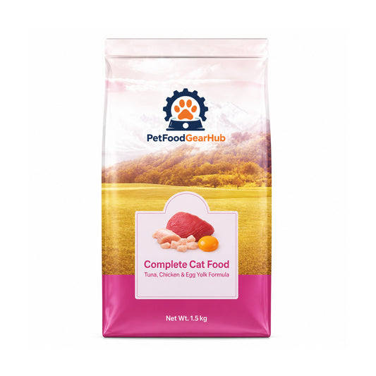 PetFoodGearHub complete cat food, tuna, chicken, and egg yolk formula, 1.5 kg bag