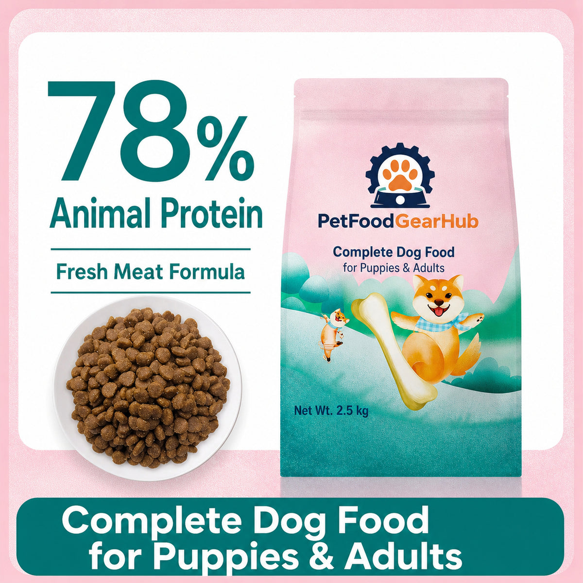PetFoodGearHub complete dog food for puppies and adults, 2.5 kg