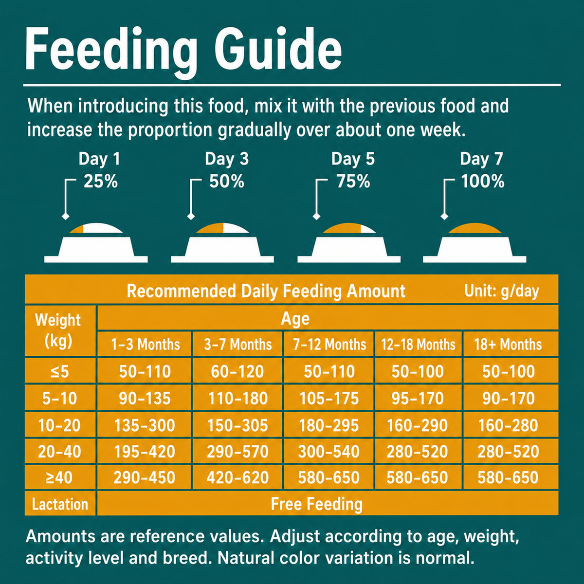 Dog feeding guide by weight and age