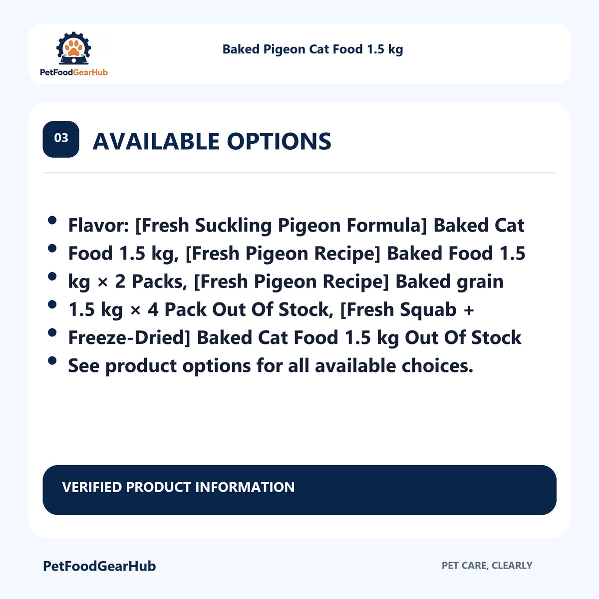 PetFoodGearHub Baked Pigeon Cat Food 1.5 kg sizes options