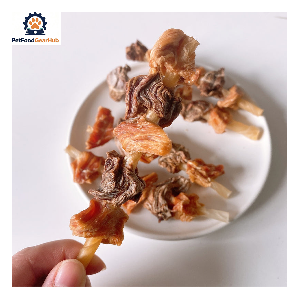 PetFoodGearHub PFGH LSC-156 US chicken, duck and beef tendon skewers wholesale dog treats - triple-protein chicken, duck and beef tendon skewers for dogs, wholesale and OEM available with 300kg MOQ