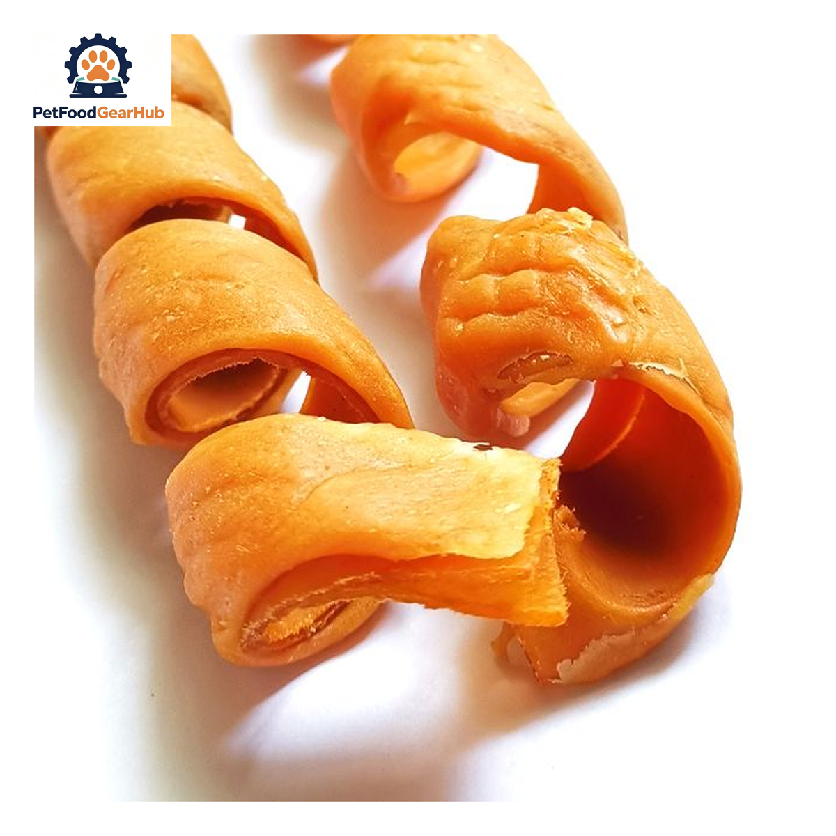 PetFoodGearHub PFGH LSC-141-6 US pork skin spiral roll with chicken puree wholesale dog treats - spiral-shaped chicken puree coated pork skin chews for dogs, wholesale and OEM available with 300kg MOQ