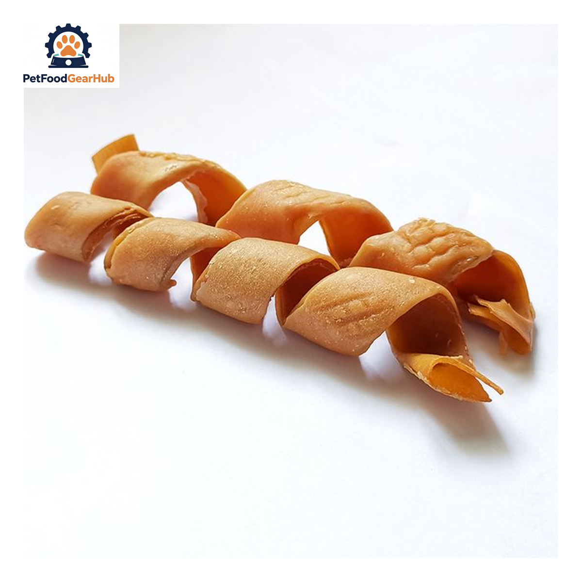 PetFoodGearHub PFGH LSC-141-6 US pork skin spiral roll with chicken puree wholesale dog treats - spiral-shaped chicken puree coated pork skin chews for dogs, wholesale and OEM available with 300kg MOQ