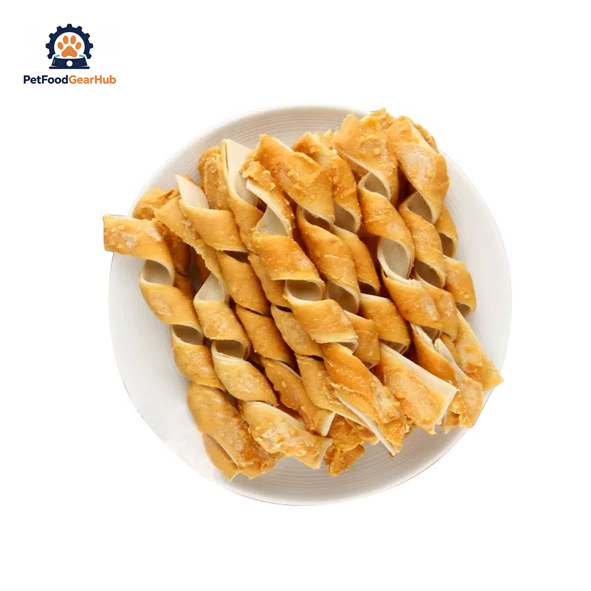 PetFoodGearHub PFGH LSC-141-6 US pork skin spiral roll with chicken puree wholesale dog treats - spiral-shaped chicken puree coated pork skin chews for dogs, wholesale and OEM available with 300kg MOQ