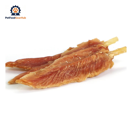 PetFoodGearHub PFGH LSC-64 US dried chicken filet on cowheel stick organic dog food - chicken filet wrapped cowheel stick chews for dogs, wholesale and OEM available with 300kg MOQ
