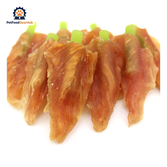 PetFoodGearHub PFGH LSC-57 US half a spinach dental care stick insert chicken healthy pet treats - half-length spinach dental sticks filled with chicken for dogs, wholesale and OEM available with 300kg MOQ