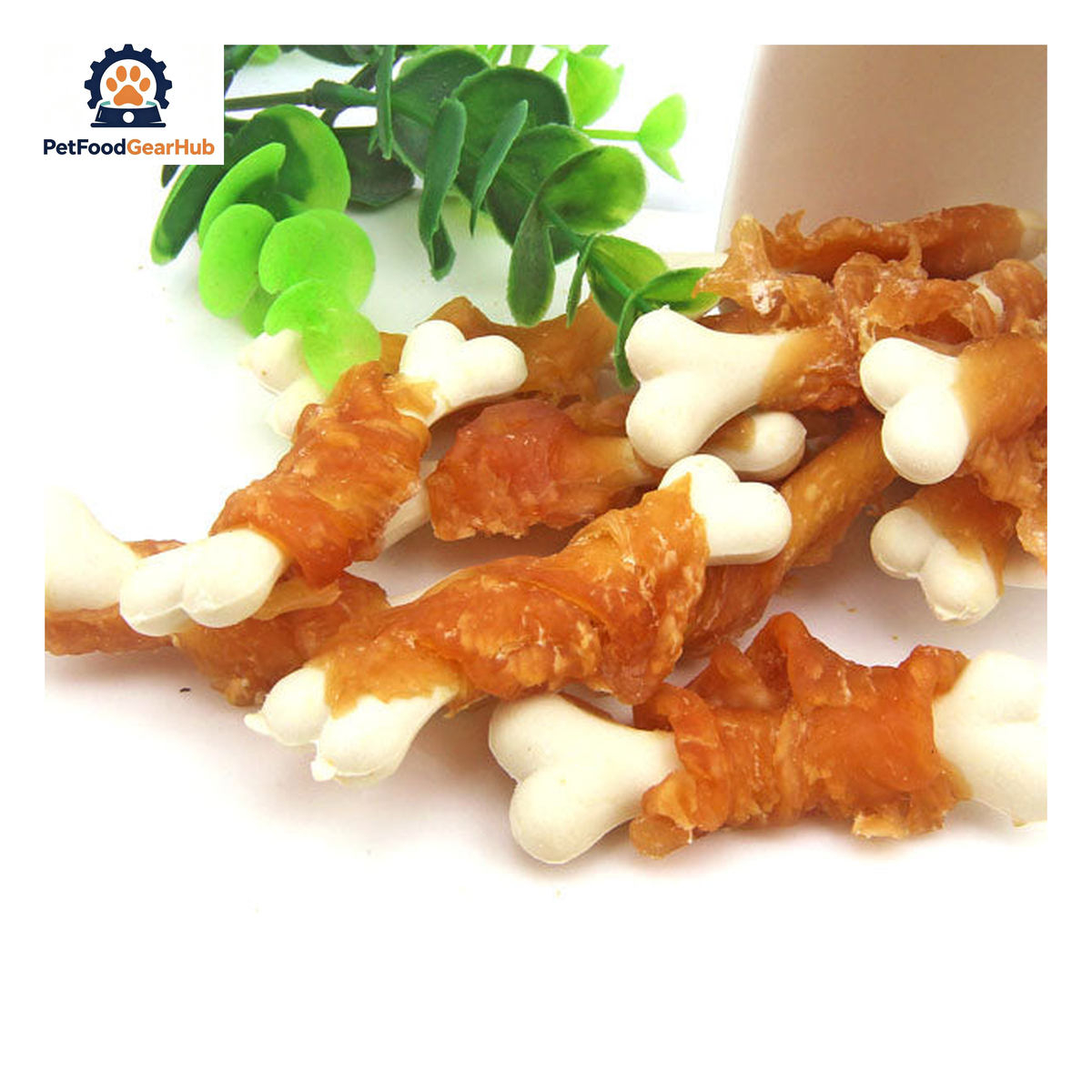PetFoodGearHub PFGH LSC-53 US white calcium bone twined by chicken organic pet treats - chicken-twined white calcium bone chews for dogs, wholesale and OEM available with 300kg MOQ