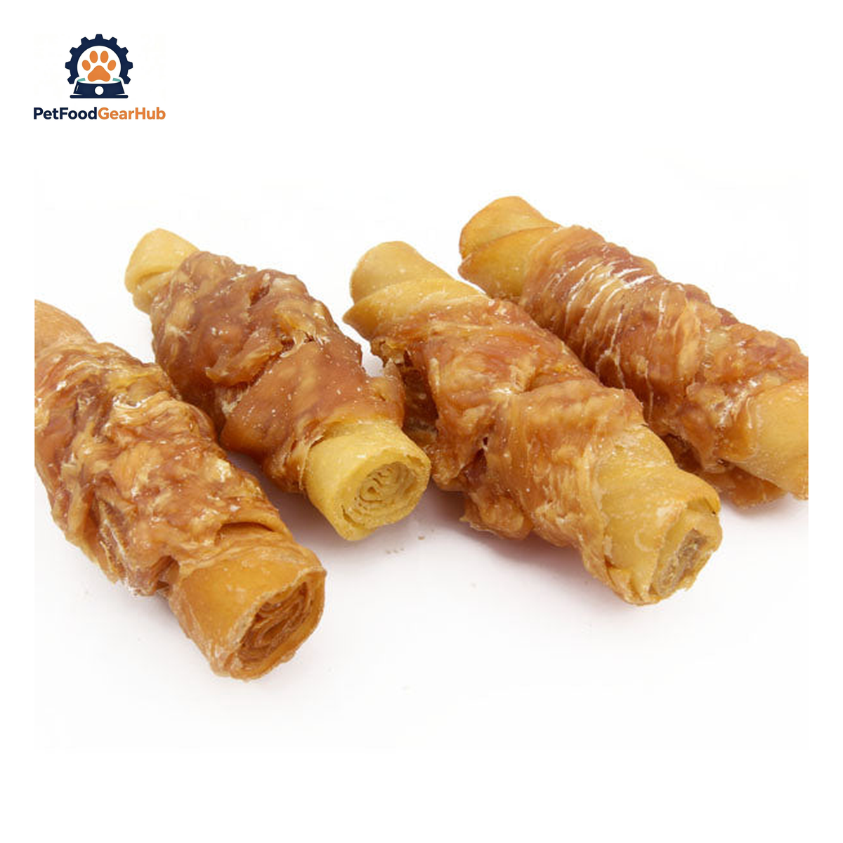 PetFoodGearHub PFGH LSC-48 US 34cm porkhide stick twined by chicken - long-format chicken-twined porkhide stick chews for dogs, wholesale and OEM available with 300kg MOQ