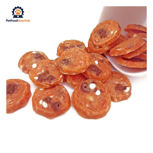 PetFoodGearHub PFGH LSC-22 US round chicken chip with cheese and liver dog food - soft round chicken, cheese, and liver chip treats for dogs and cats, wholesale and OEM available with 300kg MOQ