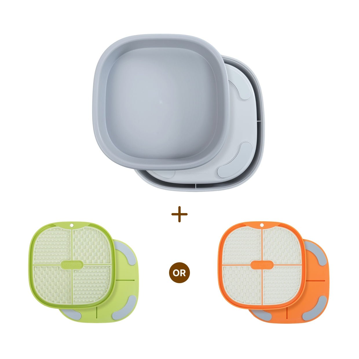 PET MARVEL dog lick mat and lick tray combination set with green and orange