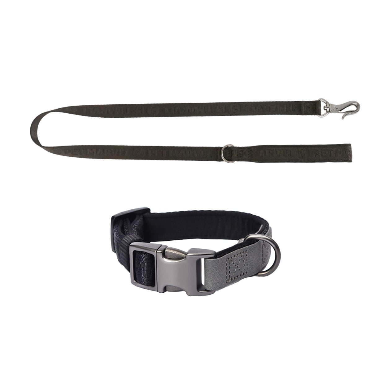 PET MARVEL embroidered dog collar and shock absorbing leash set mint black