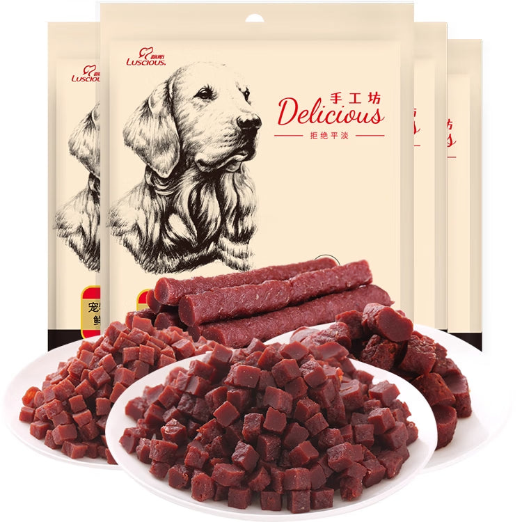 路斯狗零食肉条肉干牛肉棒鸡肉粒训犬零食手工坊牛肉丁200g