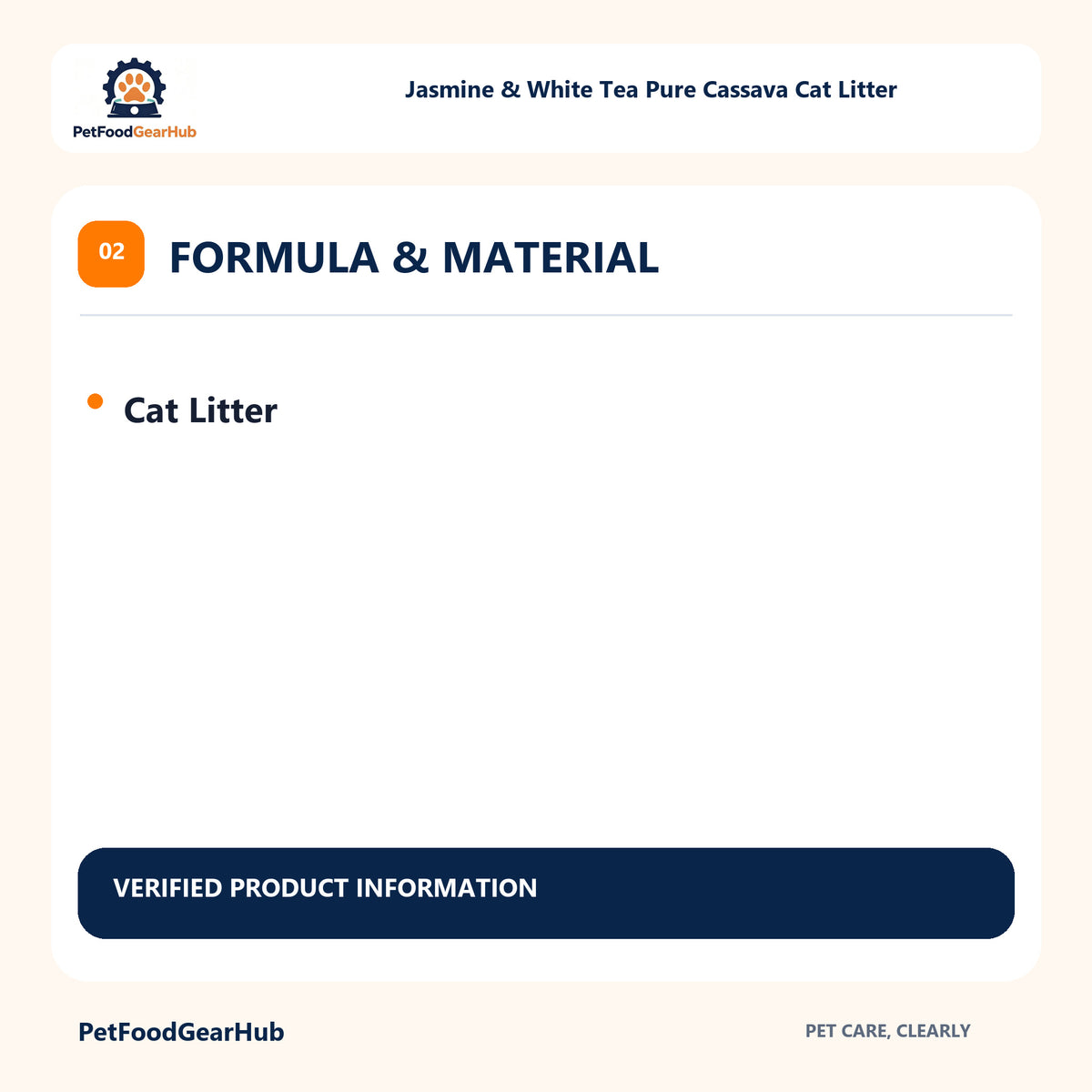 PetFoodGearHub Jasmine & White Tea Pure Cassava Cat Litter formula material