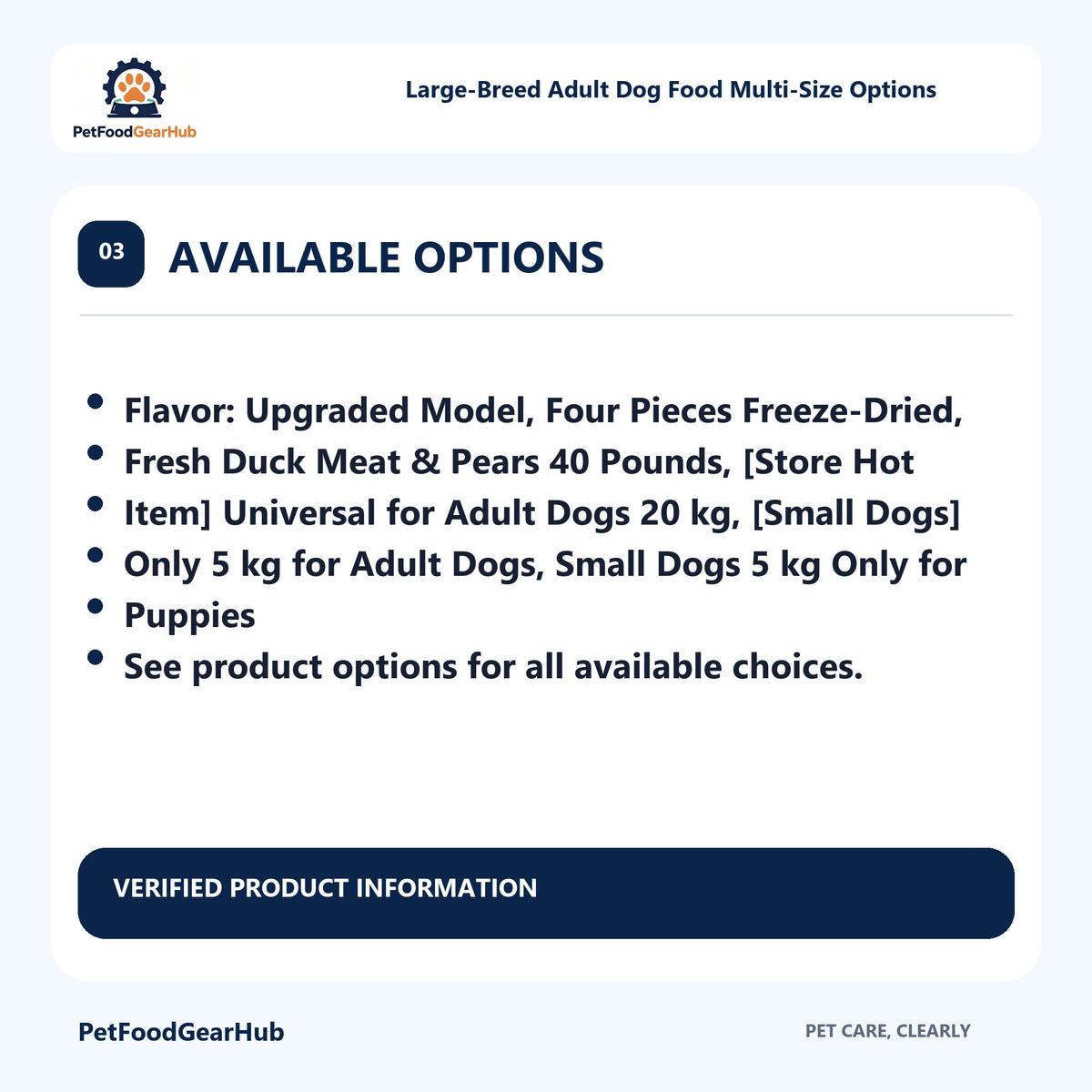 PetFoodGearHub Large-Breed Adult Dog Food Multi-Size Options sizes options