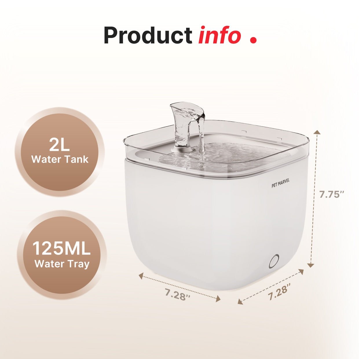 product size of pet water fountain: 7.28*7.28*7.75 inches