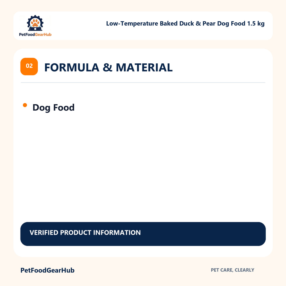 PetFoodGearHub Low-Temperature Baked Duck & Pear Dog Food 1.5 kg formula material