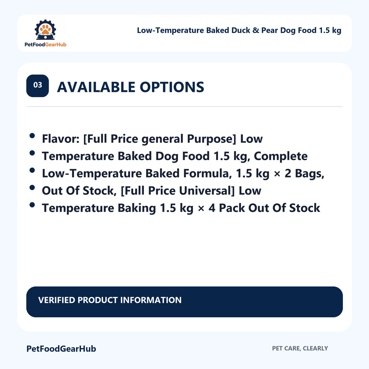 PetFoodGearHub Low-Temperature Baked Duck & Pear Dog Food 1.5 kg sizes options