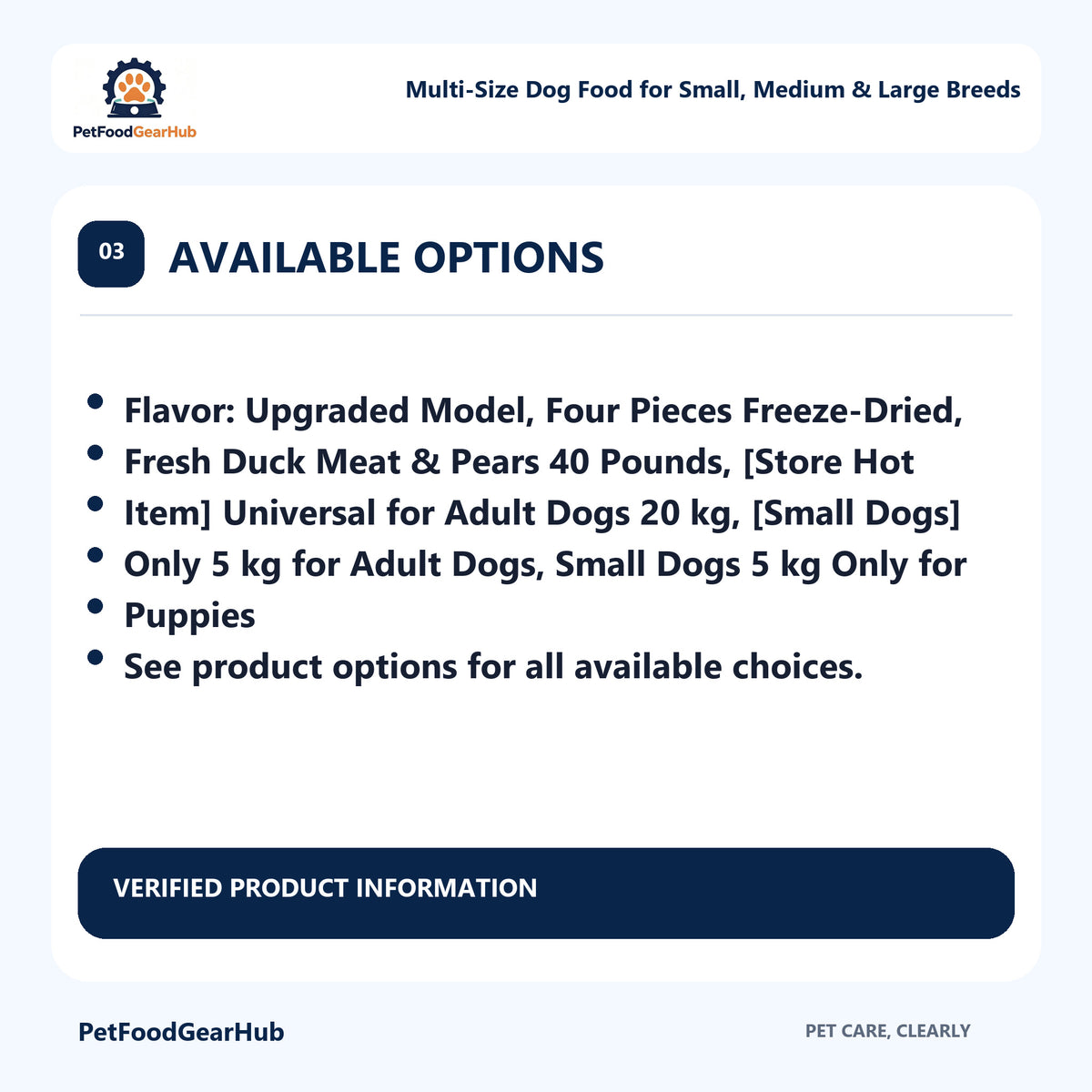 PetFoodGearHub Multi-Size Dog Food for Small, Medium & Large Breeds sizes options