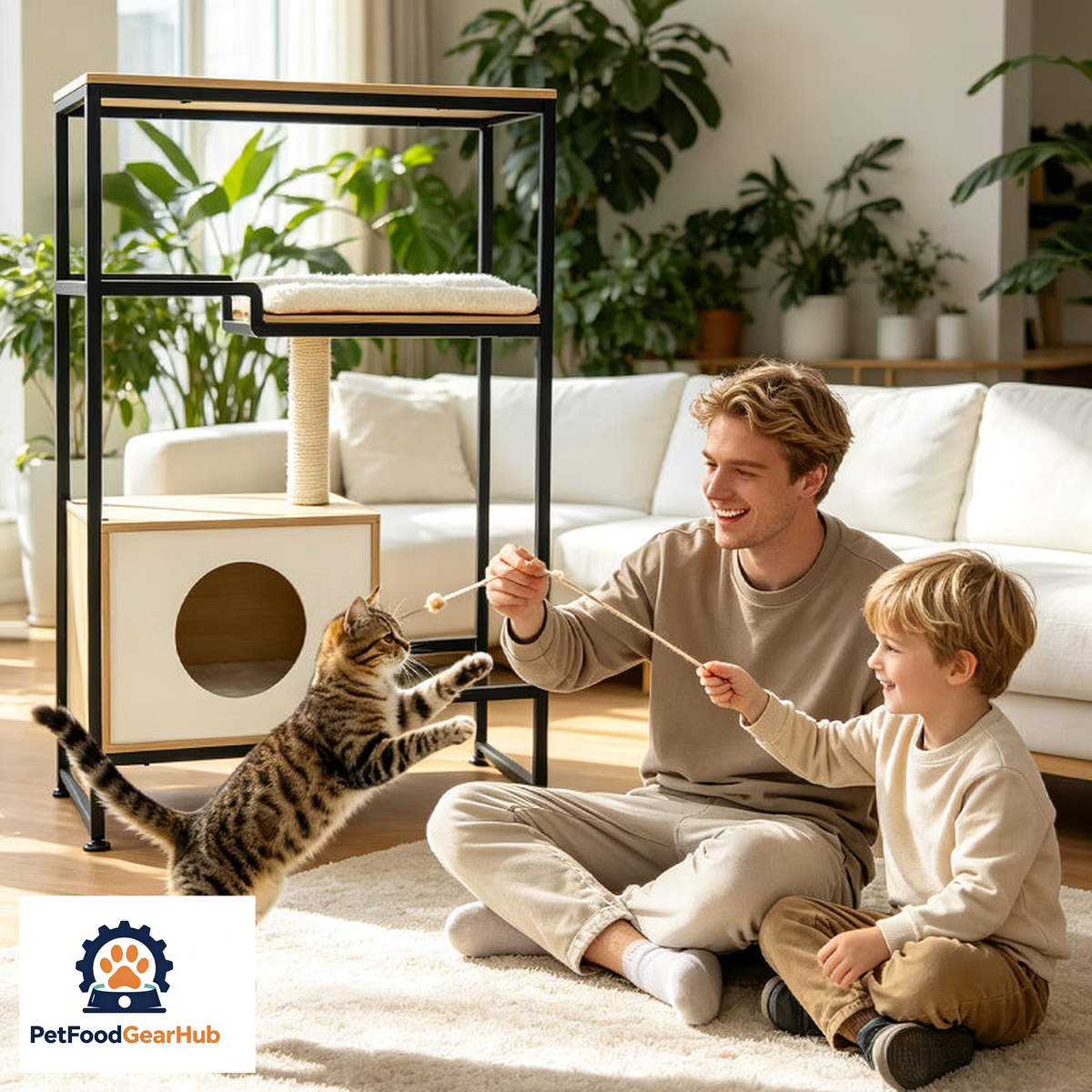 PetFoodGearHub three-tier cat tree with enclosed cat house — view 4