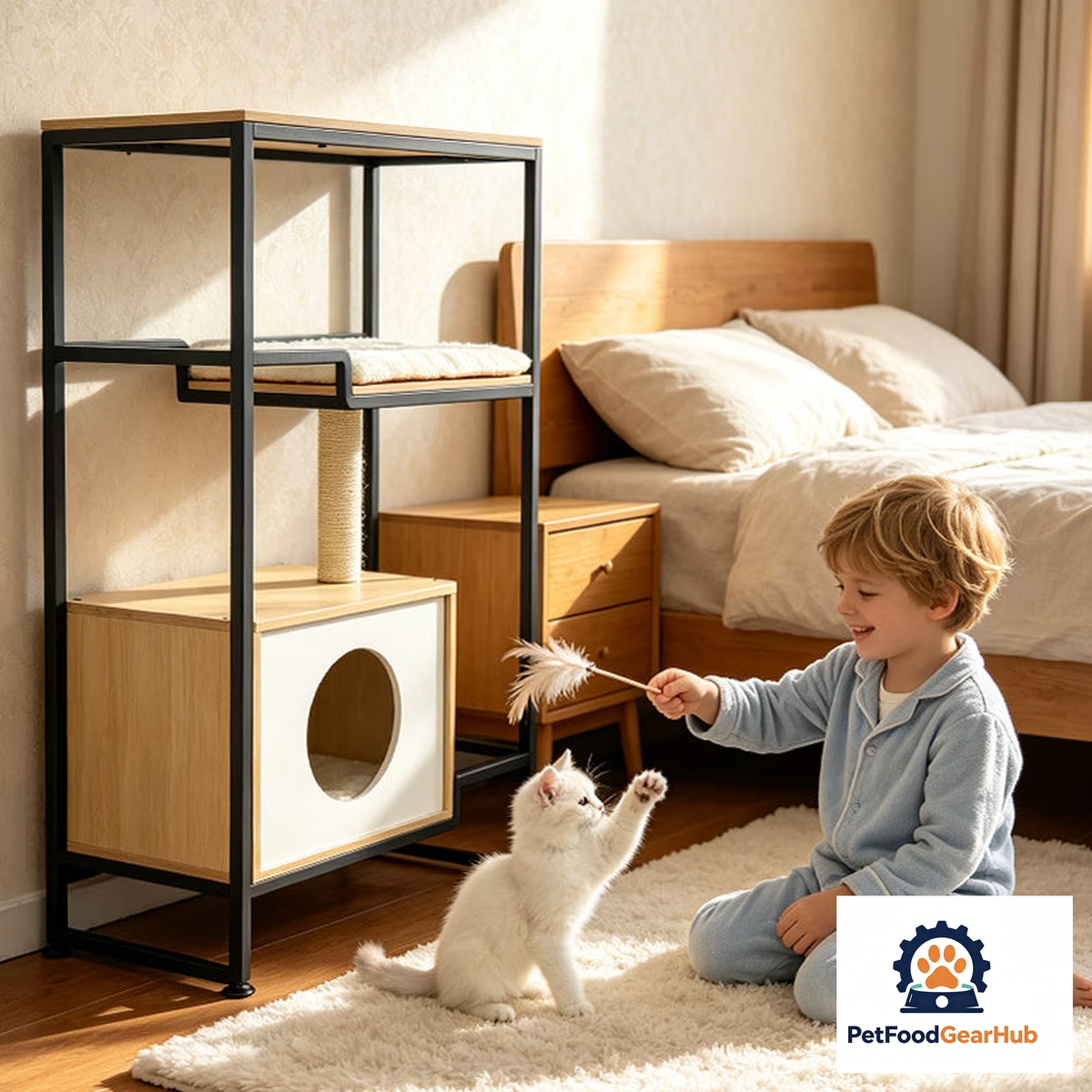 PetFoodGearHub three-tier cat tree with enclosed cat house — view 5