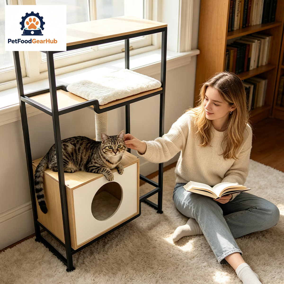 PetFoodGearHub three-tier cat tree with enclosed cat house — view 6