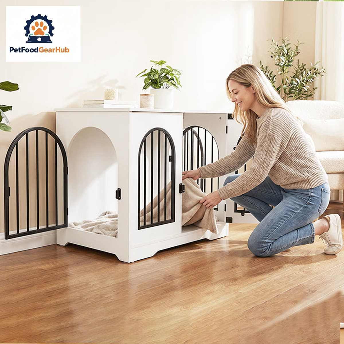 PetFoodGearHub furniture-style indoor dog crate cabinet — view 2
