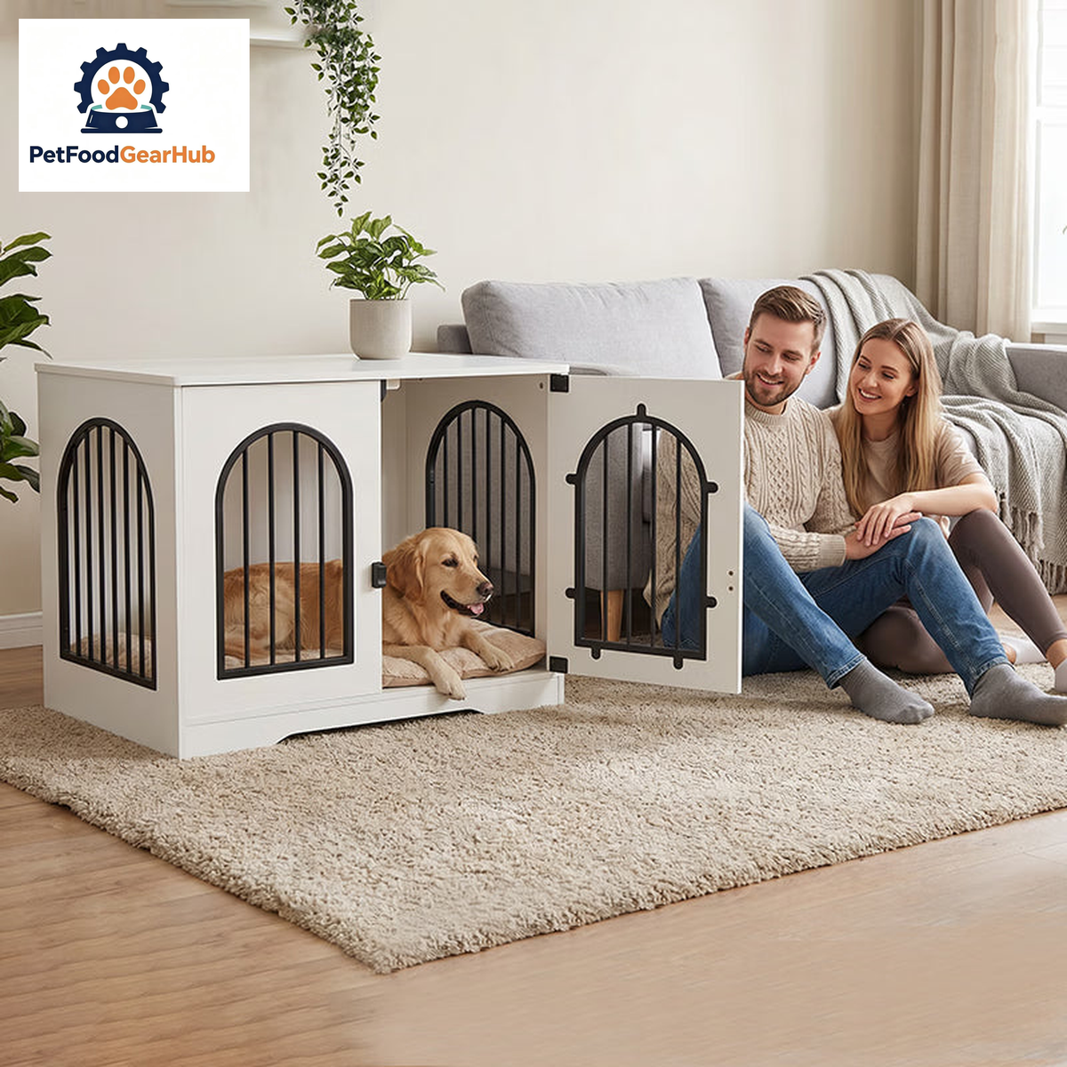 PetFoodGearHub furniture-style indoor dog crate cabinet — view 3