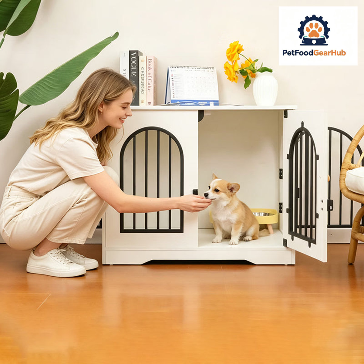 PetFoodGearHub furniture-style indoor dog crate cabinet — view 4