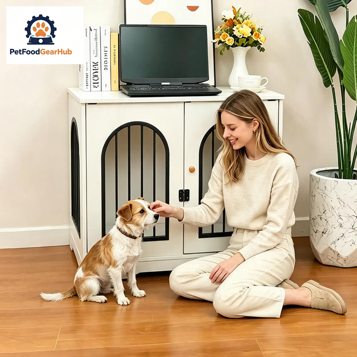 PetFoodGearHub furniture-style indoor dog crate cabinet — view 5