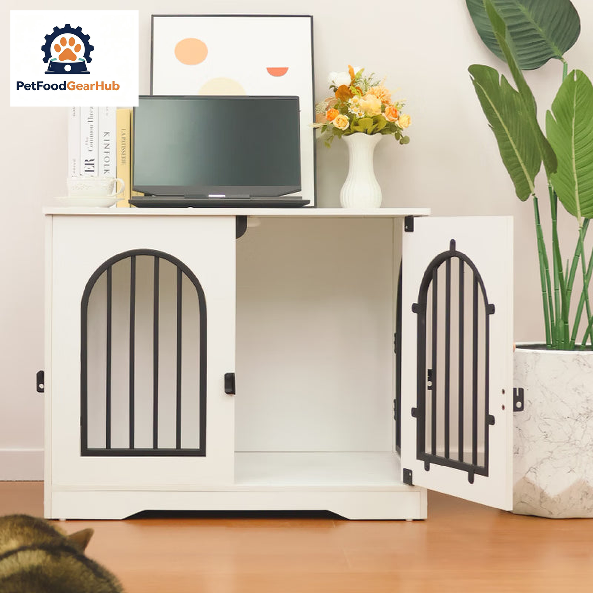 PetFoodGearHub furniture-style indoor dog crate cabinet — view 6