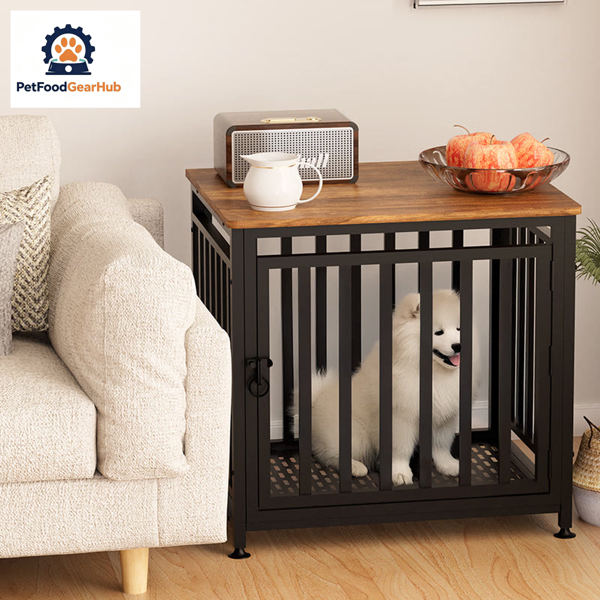 PetFoodGearHub furniture-style indoor dog crate — view 3