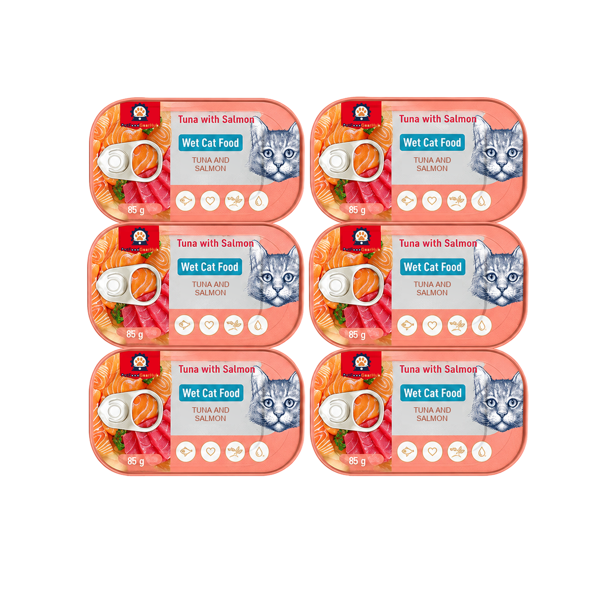 PetFoodGearHub Six 85 g tuna and salmon wet cat food trays