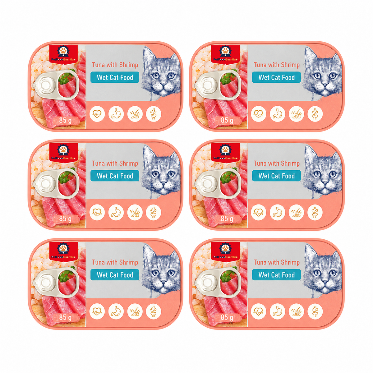 PetFoodGearHub Six 85 g tuna and shrimp wet cat food trays