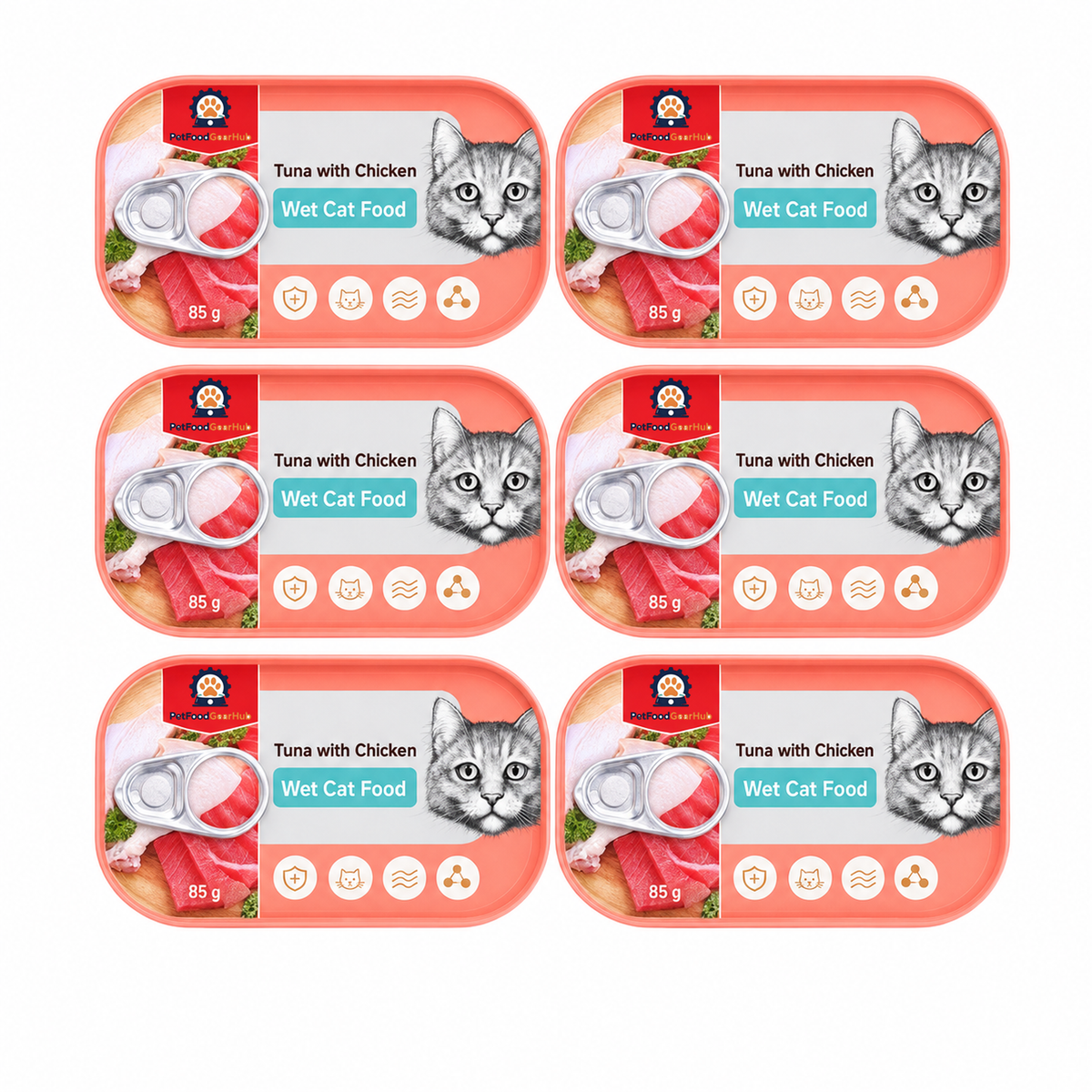 PetFoodGearHub Six 85 g tuna and chicken wet cat food trays