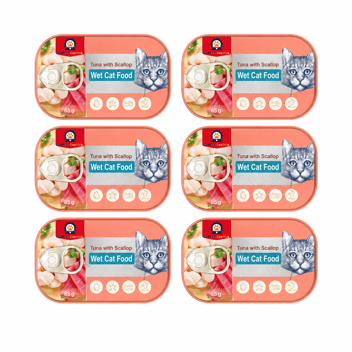 PetFoodGearHub Six 85 g tuna and scallop wet cat food trays