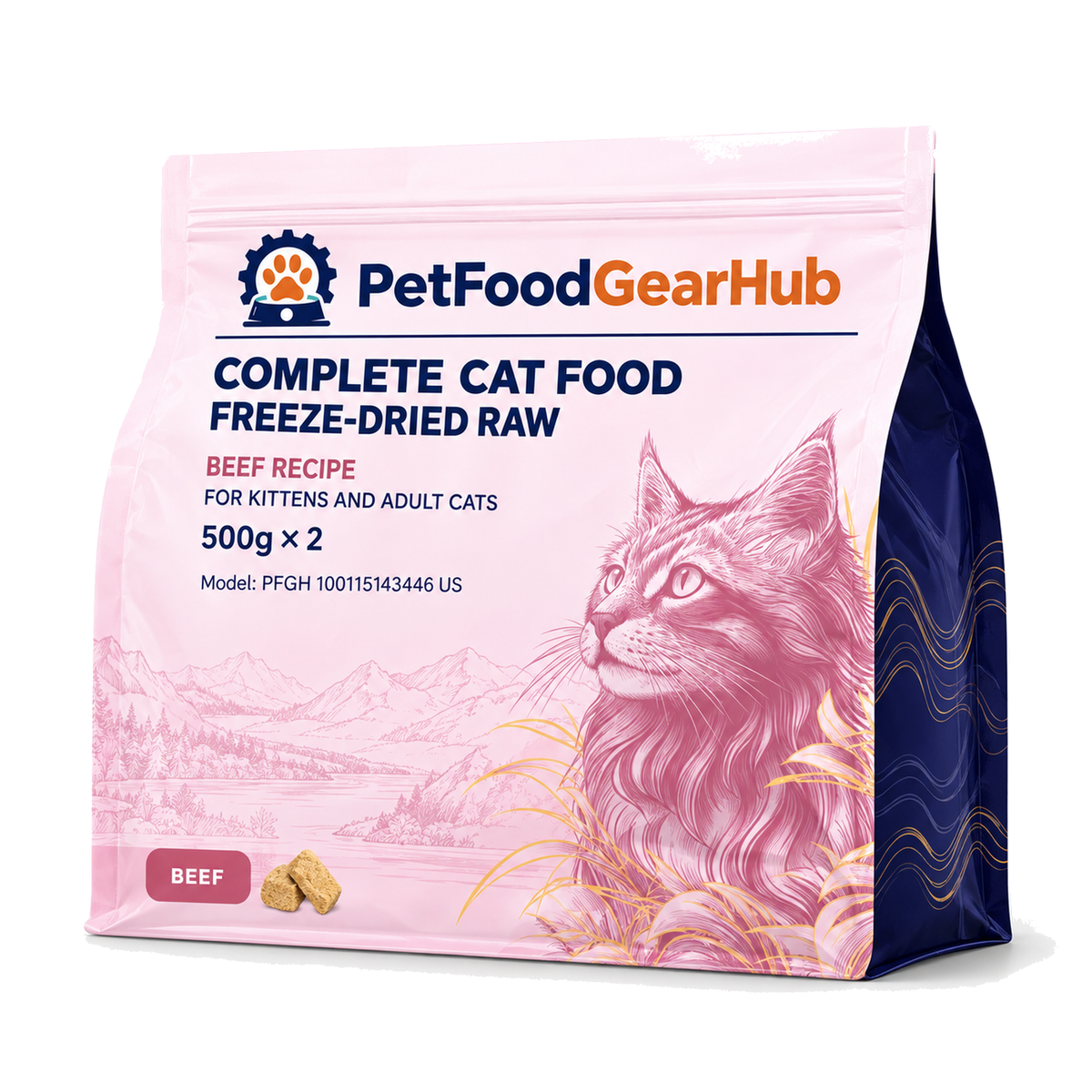 PetFoodGearHub Freeze-Dried Raw Beef Cat Food, 500 g × 2 - PetFoodGearHub product image
