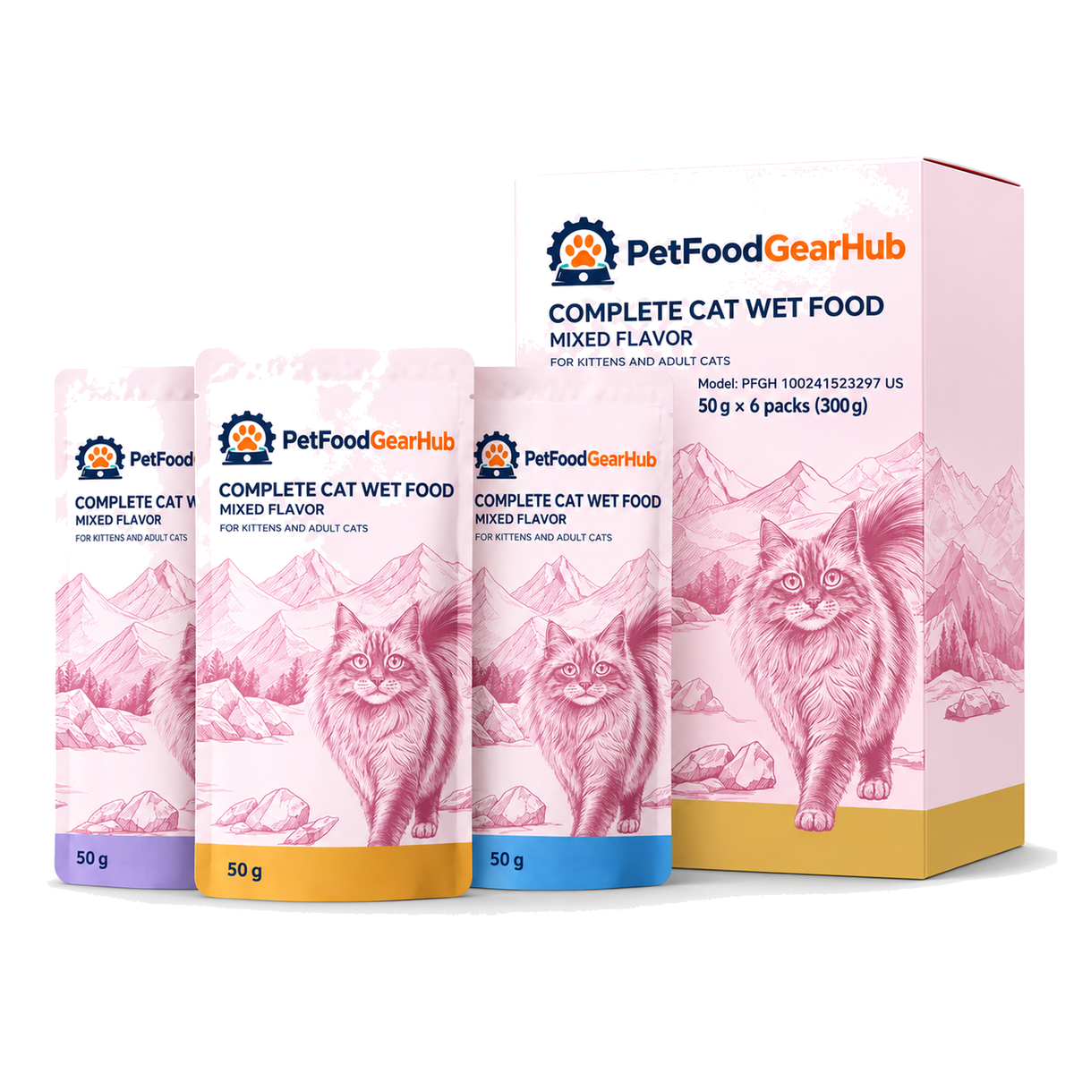 PetFoodGearHub Mixed Wet Cat Food Pouches, 50 g × 6 - PetFoodGearHub product image