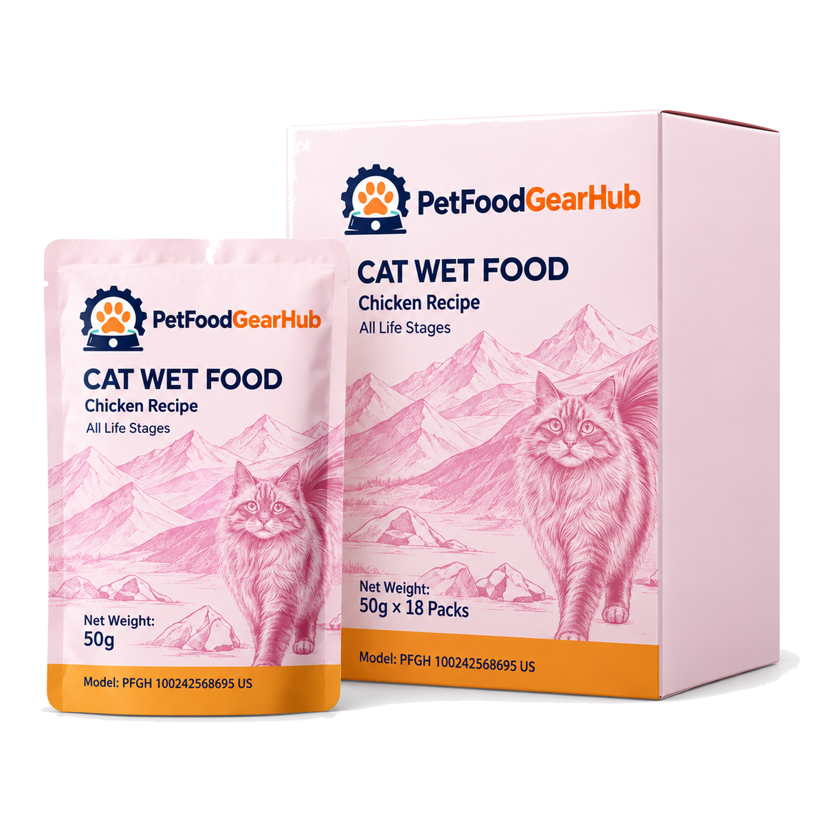 PetFoodGearHub Chicken Wet Cat Food Pouches, 50 g × 18 - PetFoodGearHub product image