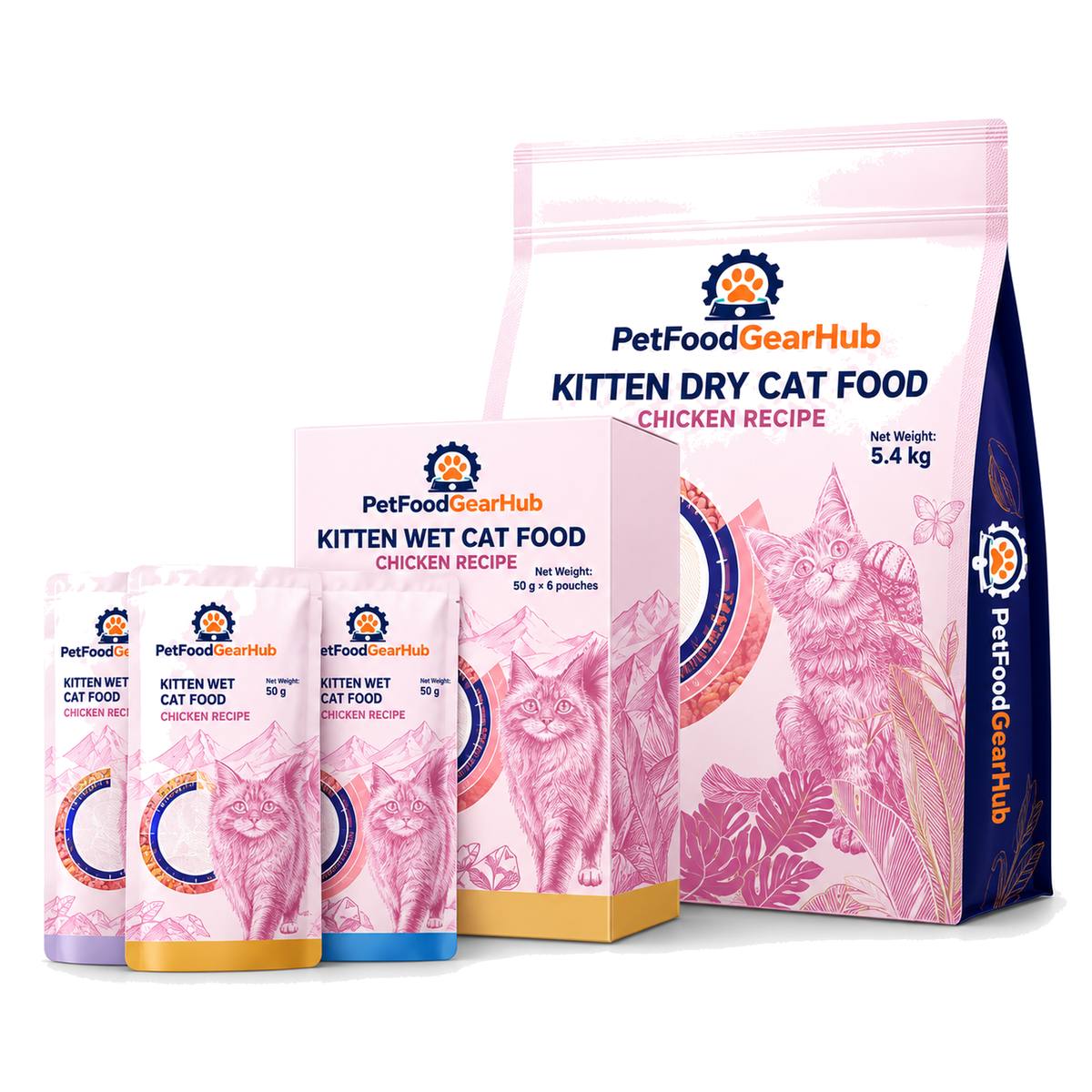 PetFoodGearHub Kitten Dry & Wet Food Bundle, 5.4 kg + 50 g × 6 - PetFoodGearHub product image