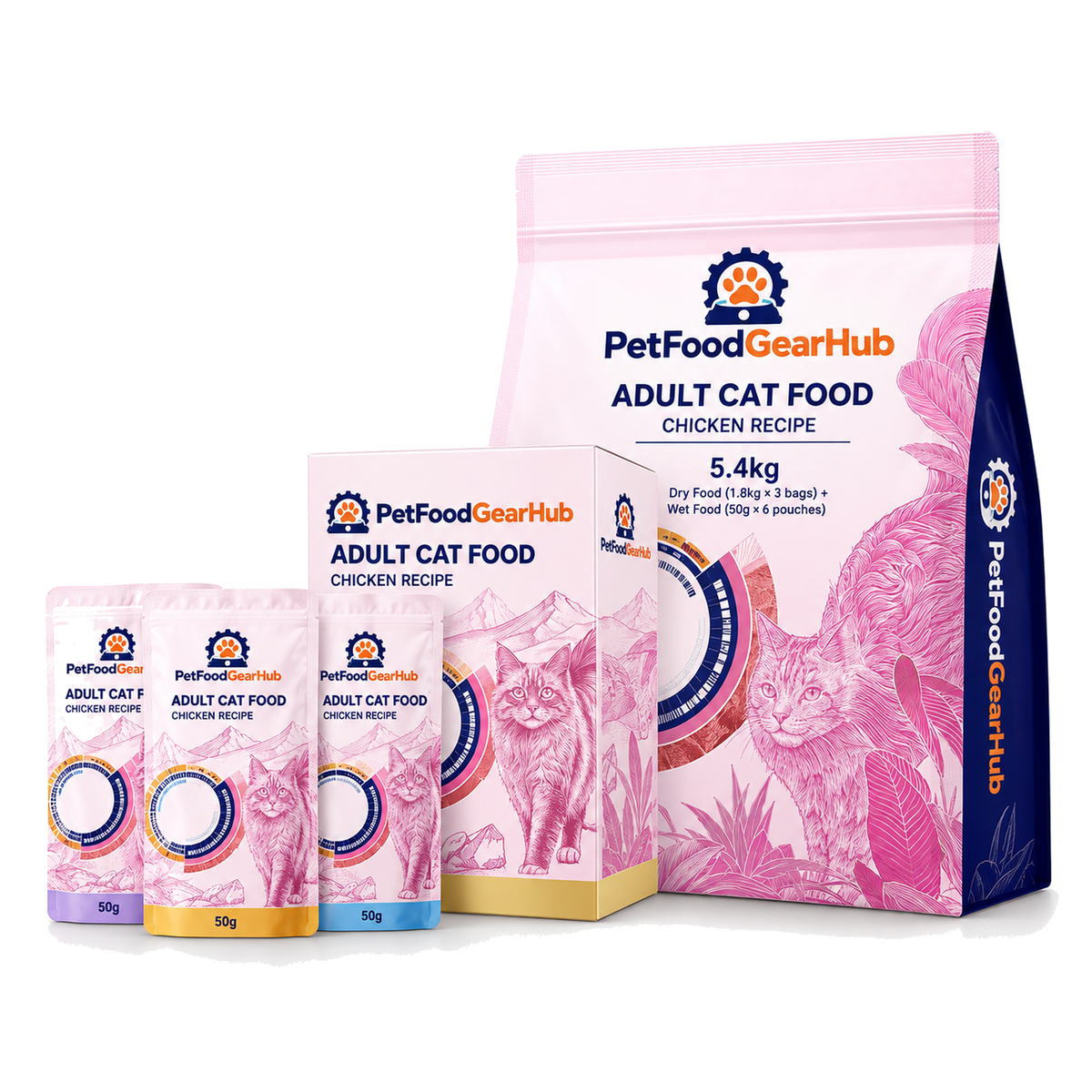 PetFoodGearHub Adult Cat Dry & Wet Food Bundle, 5.4 kg + 50 g × 6 - PetFoodGearHub product image