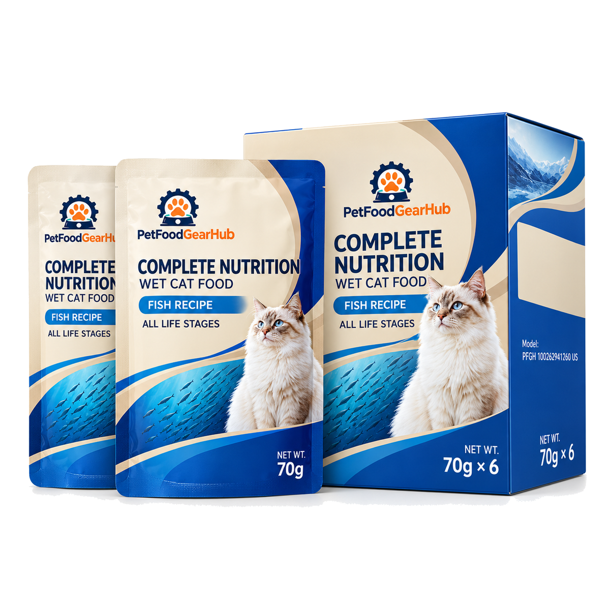 PetFoodGearHub Wet Cat Food Pouch Variety Pack, 70 g × 6 - PetFoodGearHub product image